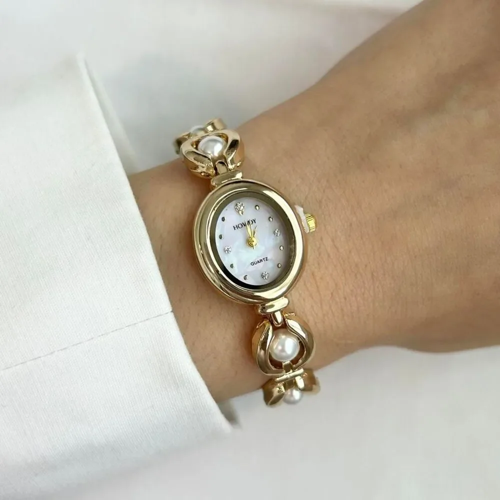 Vintage Inspired Luxury Gold and Pearl Watch